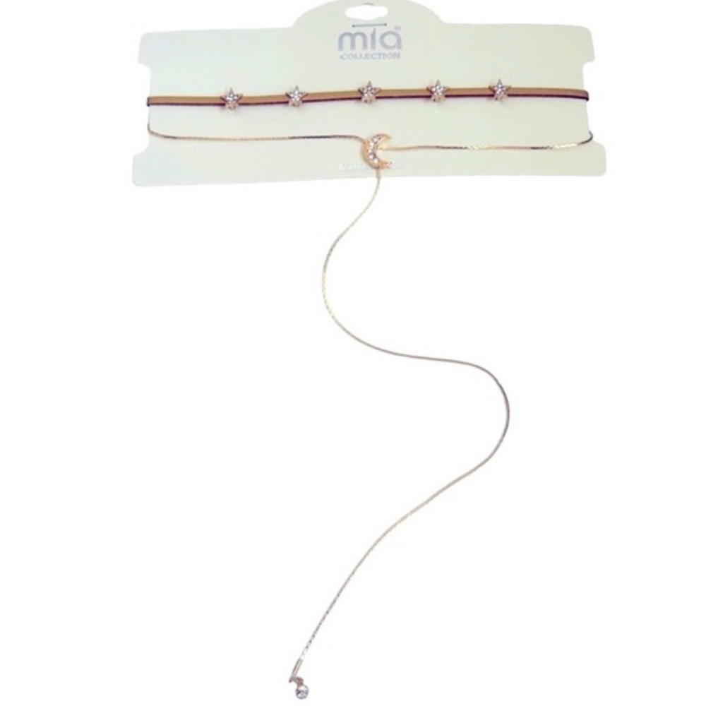 Mia Collection Pink Gold Moon and Stars Necklace Set Choker Long Line - Picture 1 of 3